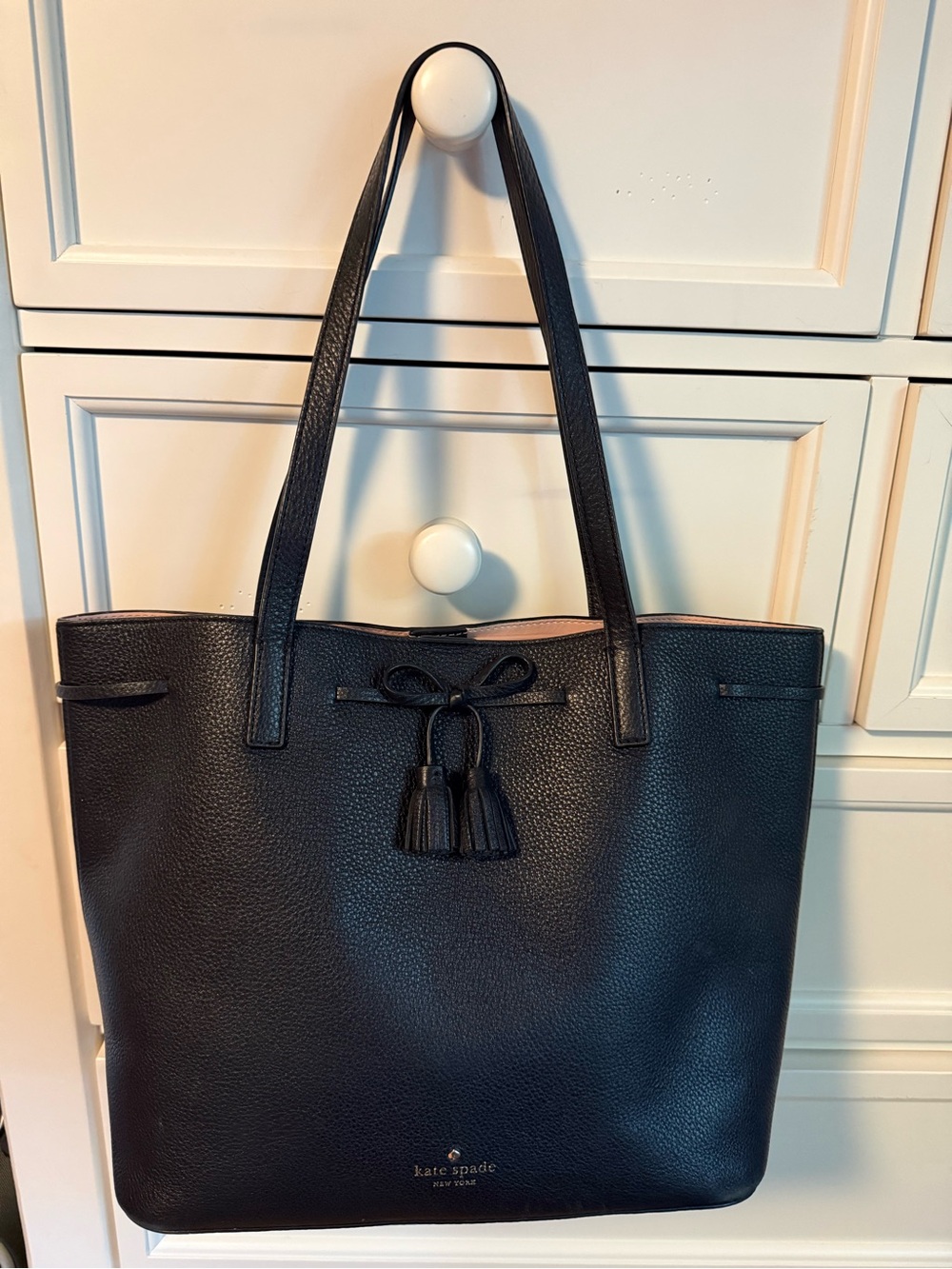 kate spade Black Leather Tassel Strap Tote